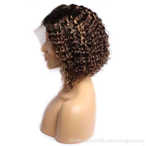 13x4 Lace Front Wig Ombre Brown 4/27 Curly Wave Secondary Color Lace Frontal Human Hair Wigs